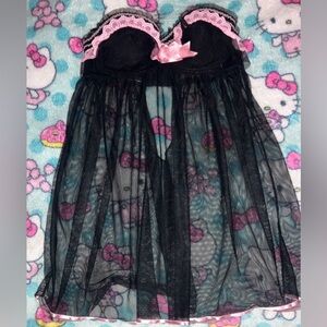 Y2K, pink and black ribbon dress